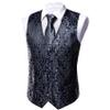 Barry.Wang Black Grey Dress Suit Vest for Men Silk Business Tie Handkerchief Cufflink Waistcoat Formal Tuxedo 5PCS view 4