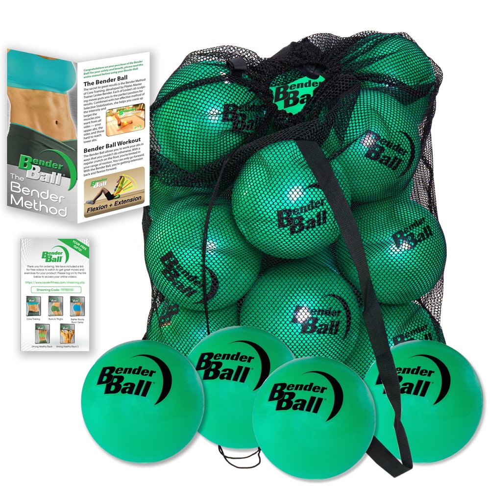 Bender Ball Official Club Kit (Set of 25, Green), Original Soft 9 Inch Pilates Ball, Small Exercise Ball for Barre, Yoga, Stability, Abs, Core, Physical Therapy + Mesh Bag, Instructions and Videos