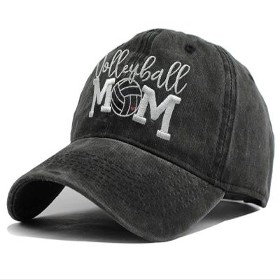 LOKIDVE Embroidered Volleyball Mom Hat Distressed Cotton Baseball Cap for Women Black