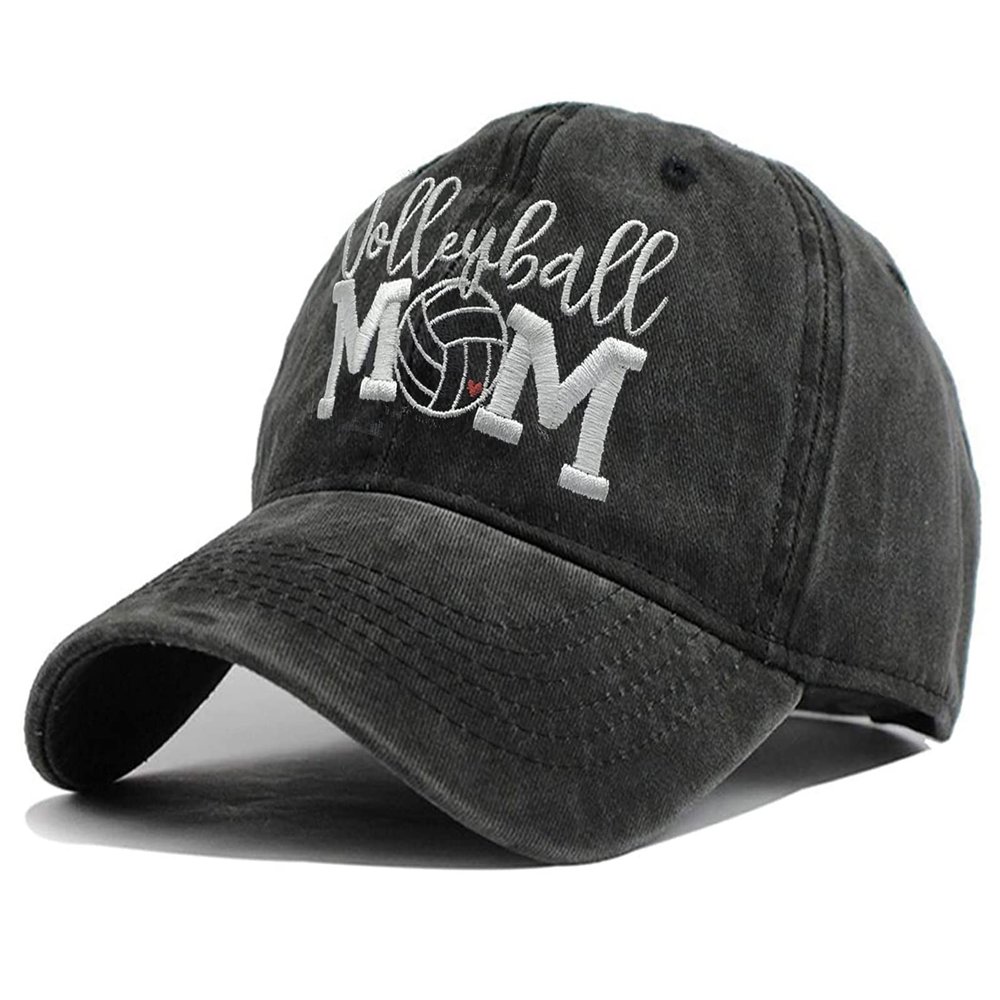 LOKIDVE Embroidered Volleyball Mom Hat Distressed Cotton Baseball Cap for Women Black