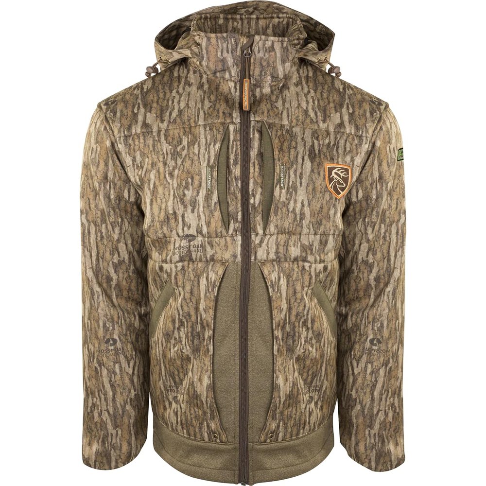 Drake Waterfowl Men's Stand Hunter's Endurance Jacket with Agion Active XL Scent Control Technology, Mossy Oak Bottomland, Large