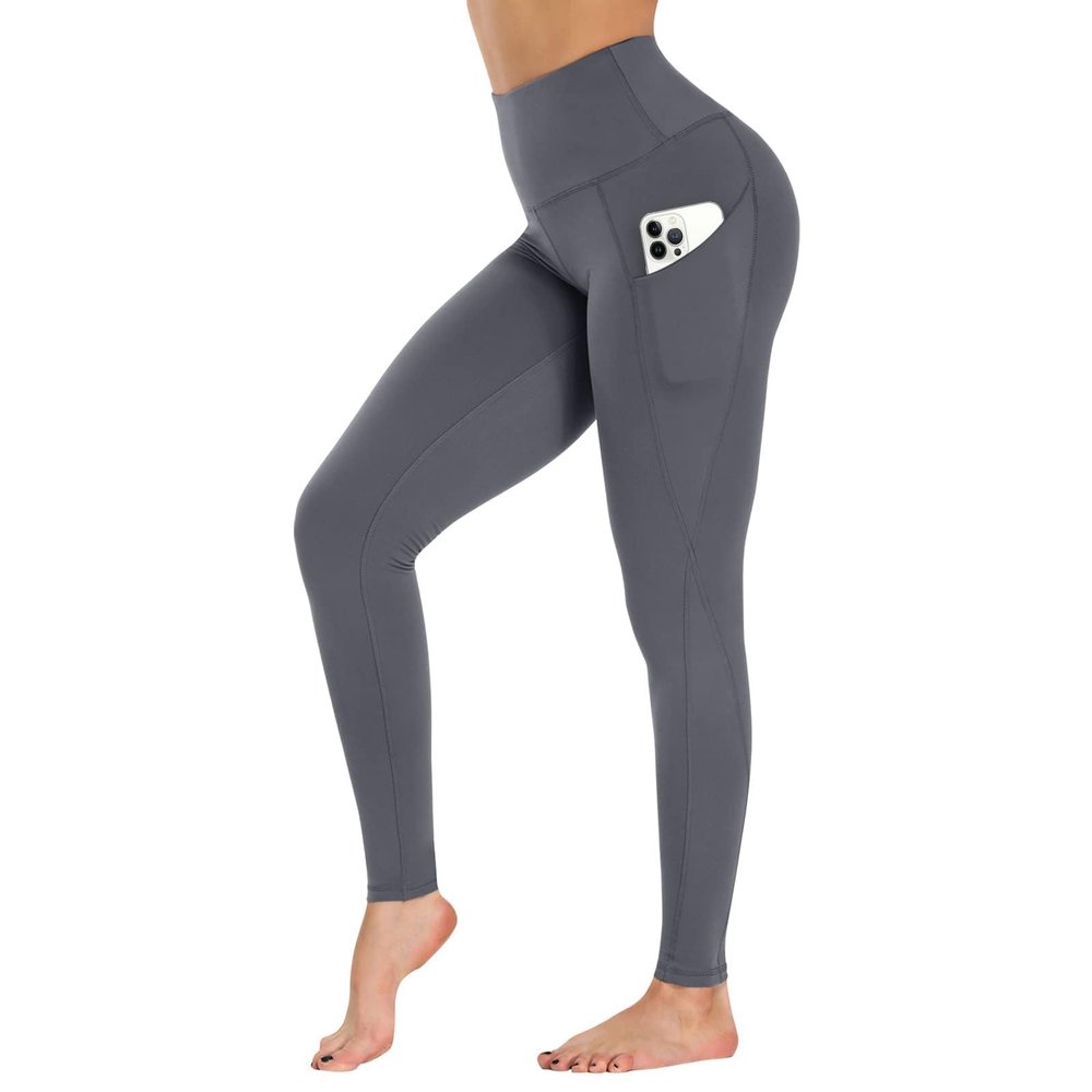 GAYHAY High Waist Yoga Pants with Pockets, Leggings for Women Tummy Control Compression Workout Leggings for Women Dark Grey