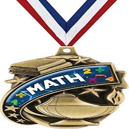 Math Medals - 1 1/2" Gold Mathematics Medal, Great Academic Awards with Custom Engraving 20 Pack
