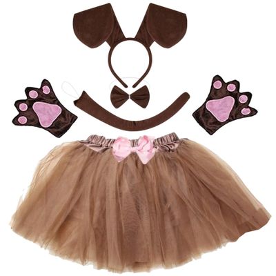 Kirei Sui Kids Animal Puppy Brown Dog Costume Dachshund Tutu and Ear Headband Brown