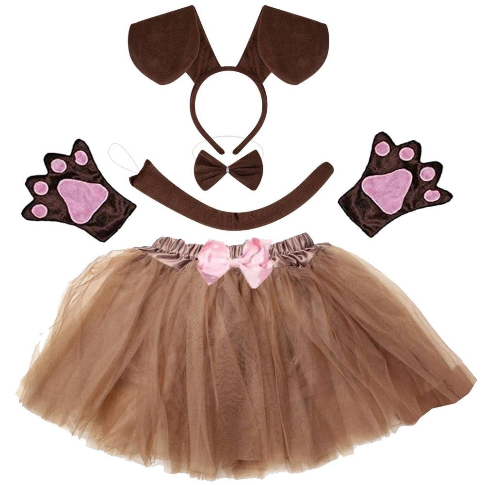 Kirei Sui Kids Animal Puppy Brown Dog Costume Dachshund Tutu and Ear Headband Brown