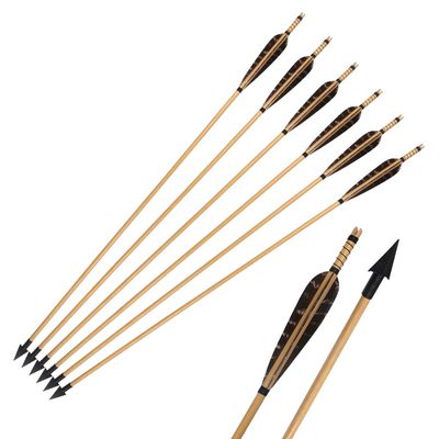 TOPARCHERY Archery Wooden Arrows, 32 inch Traditional Hunting Practice Target Arrow 5 Inch Turkey Feathers Fletching Recurve Bow Longbow(Pack of 6)