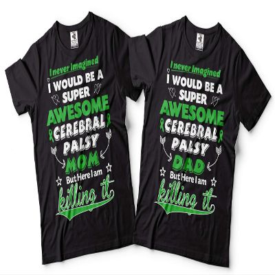 Cerebral Palsy Mom Dad Couple Matching Shirts CP Awareness Mother Father Tee Shirts Men XXXL - Women Small Black