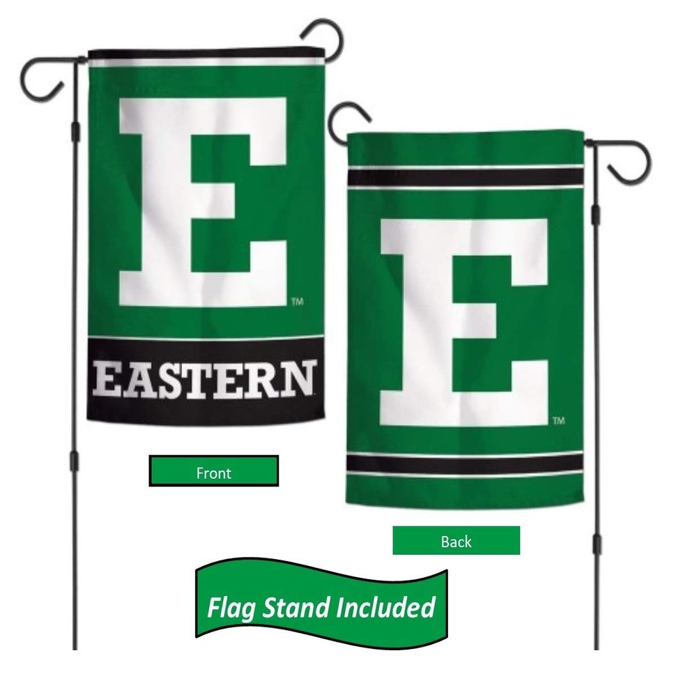 College Garden Flag Set With Stand, Printed in the USA, 12.5" x 18" College Flag With Three Piece Steel Stand (Eastern Michigan)