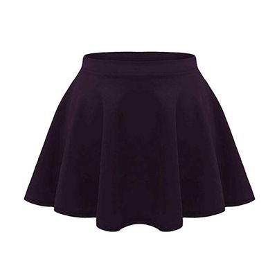 Loxdonz Girls Kids Casual Mini Stretch Waist Flared Plain Pleated Skater Skirt (11-12 Years, Purple)