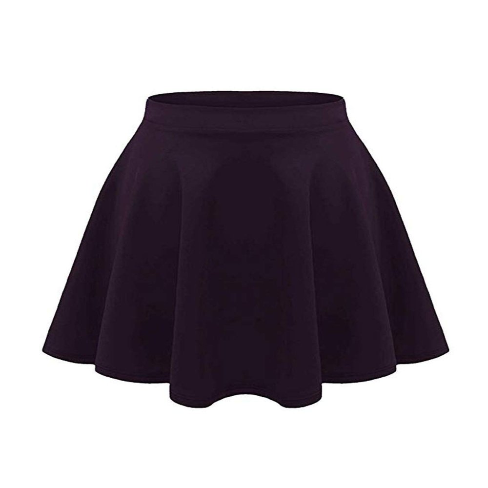 Loxdonz Girls Kids Casual Mini Stretch Waist Flared Plain Pleated Skater Skirt (11-12 Years, Purple)