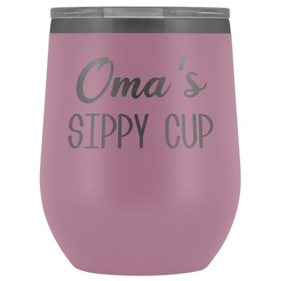 HollyWood & Twine Oma's Sippy Cup Oma Wine Tumbler Gifts for Omas Funny Stemless Stainless Steel Insulated Tumblers Hot Cold BPA Free 12oz Travel Cup