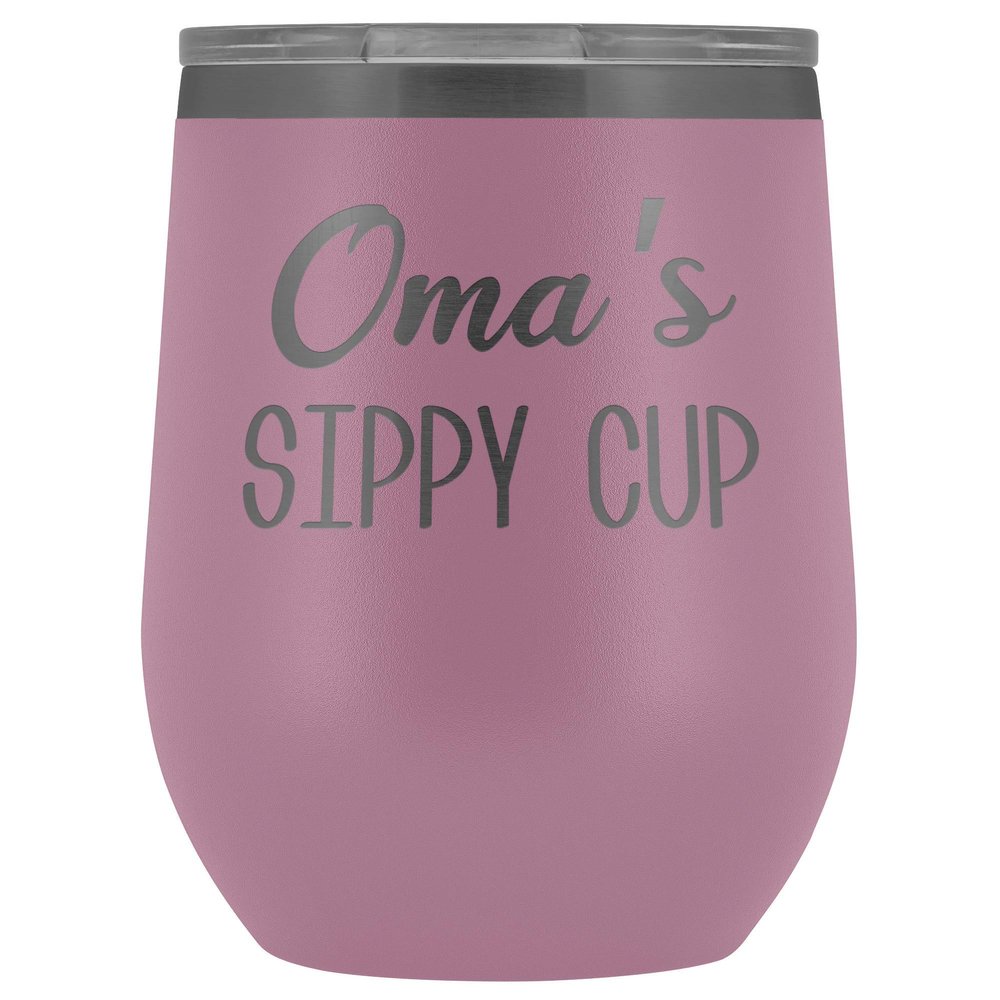 HollyWood & Twine Oma's Sippy Cup Oma Wine Tumbler Gifts for Omas Funny Stemless Stainless Steel Insulated Tumblers Hot Cold BPA Free 12oz Travel Cup