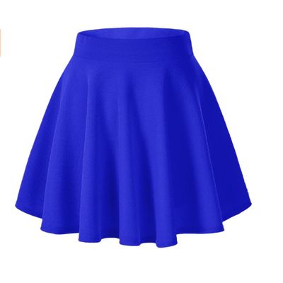 Afibi Casual Mini Stretch Waist Flared Plain Pleated Skater Skirt (X-Small, Blue)