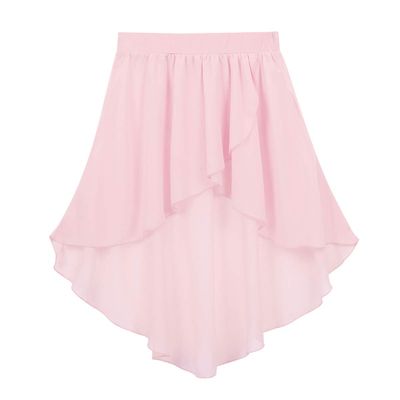 Freebily Kids Girls Ballet Dance Collection Circular Pull-On Wrap Skirt Classic Chiffon Skating Over Scarf Tutu Skirts Pink High-Low 10-12