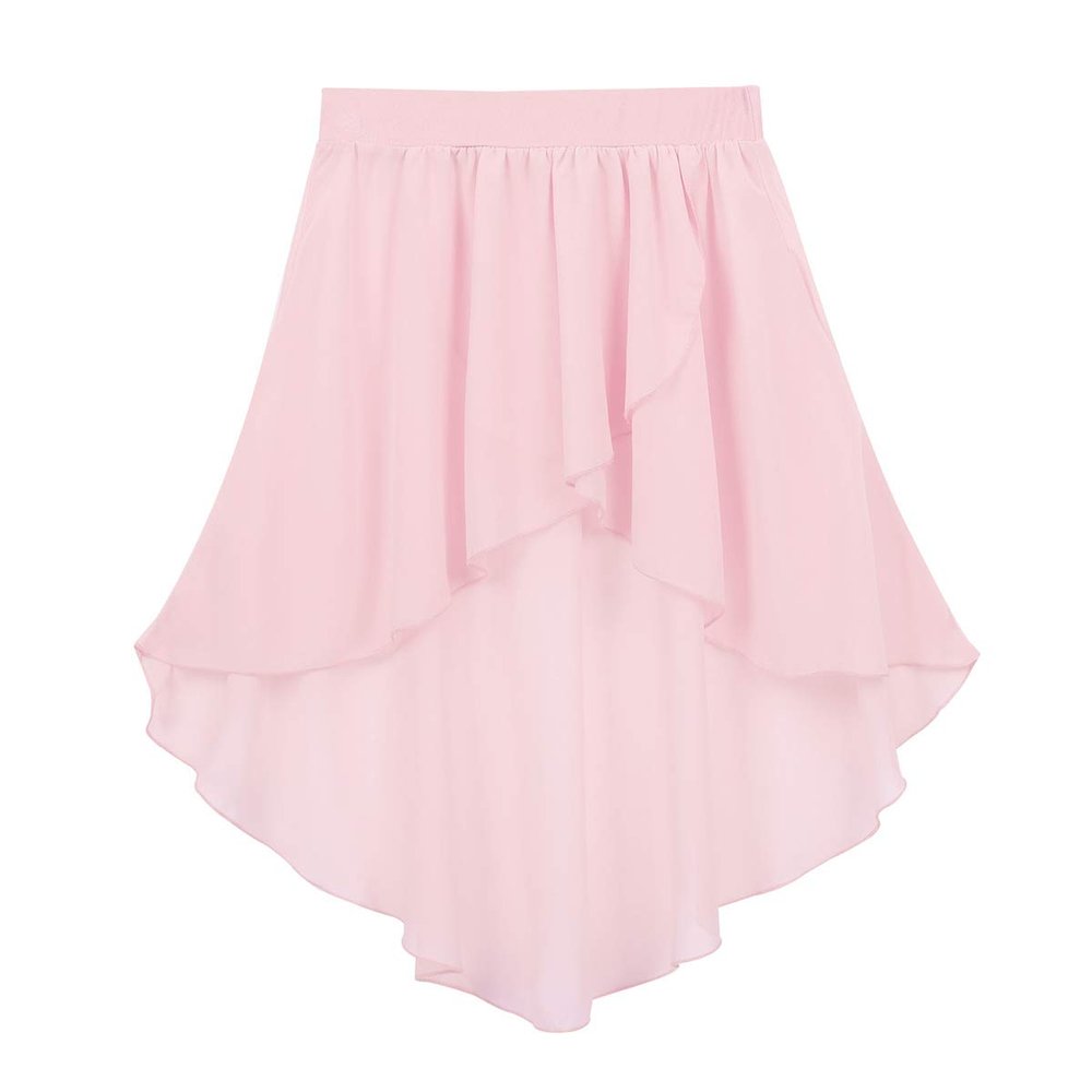 Freebily Kids Girls Ballet Dance Collection Circular Pull-On Wrap Skirt Classic Chiffon Skating Over Scarf Tutu Skirts Pink High-Low 10-12