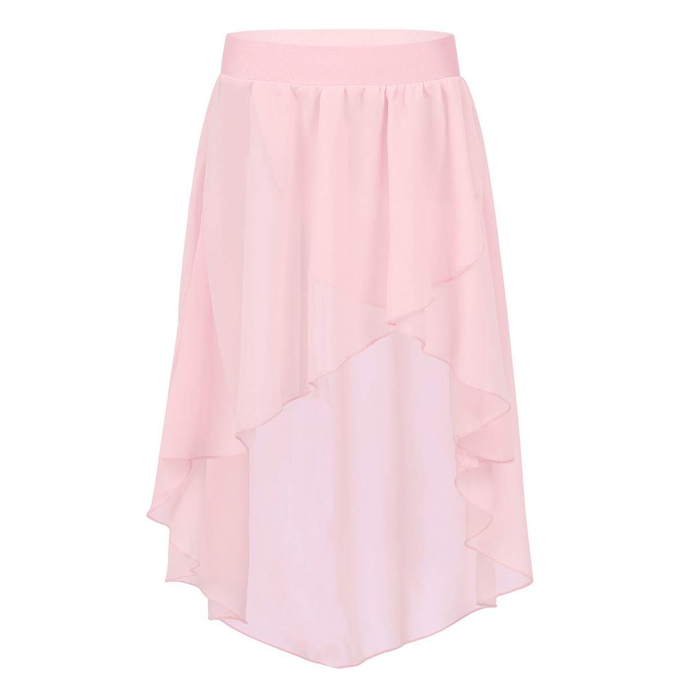 Agoky Girls' Chiffon Hi-Low Dance Skirt Lyrical Ballet Jazz Latin Dance Dress Costumes Studio Practice Performance Pink 11-12