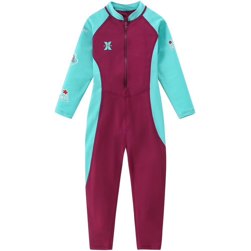AIWUHE Kid's Full Body Swimwear Boys&Girls One Piece Swimsuit Long-Sleeve Water Sports Rash Guard UPF 50+ Sunsuit Sets Rose Red 5-6Y XL
