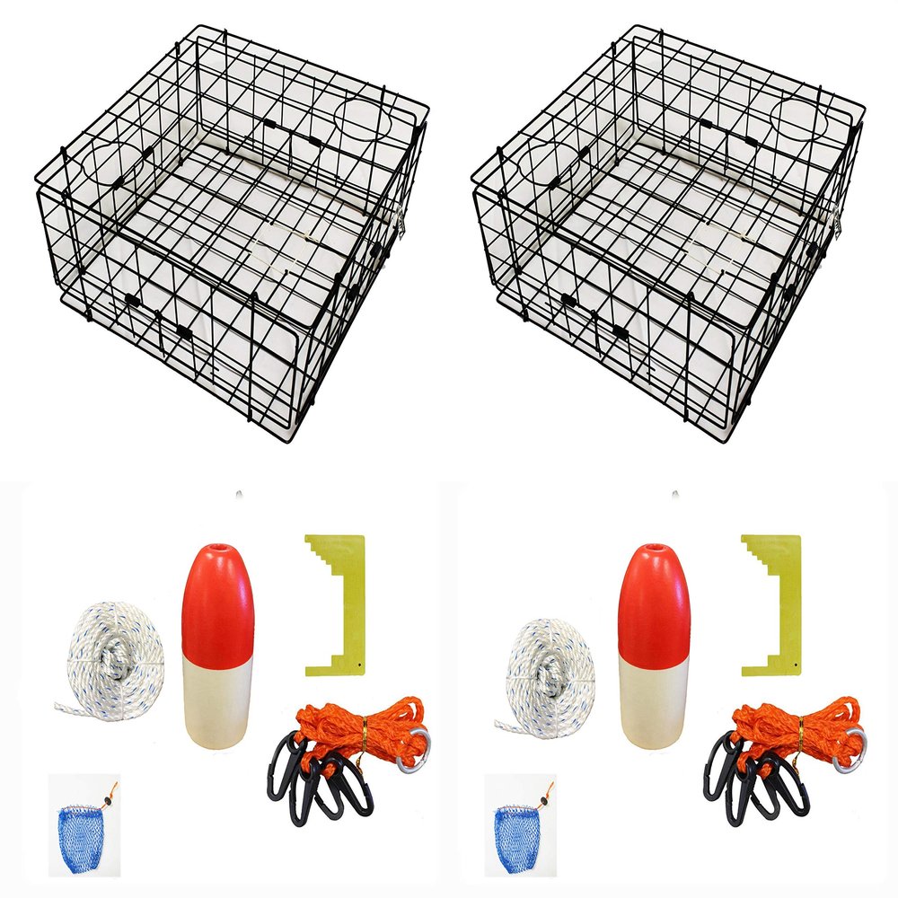 2-Pack of KUFA Vinyl Coated Crab Traps & Accessory Kits (100' Non-Lead Sinking line,Caliper,Harness,Bait Bag & 14" Float) (S60+CES3) x2