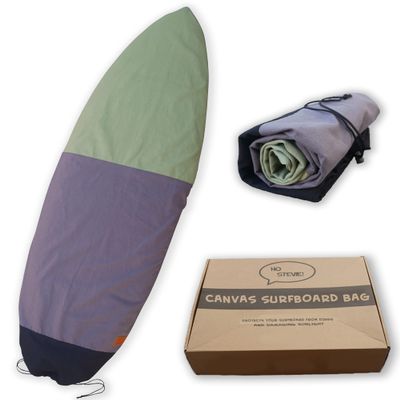 Ho Stevie! Canvas Surfboard Bag Cover - No Melted Wax on Car - Sun/Ding Protection (Black/Gray/Green, 6'0")