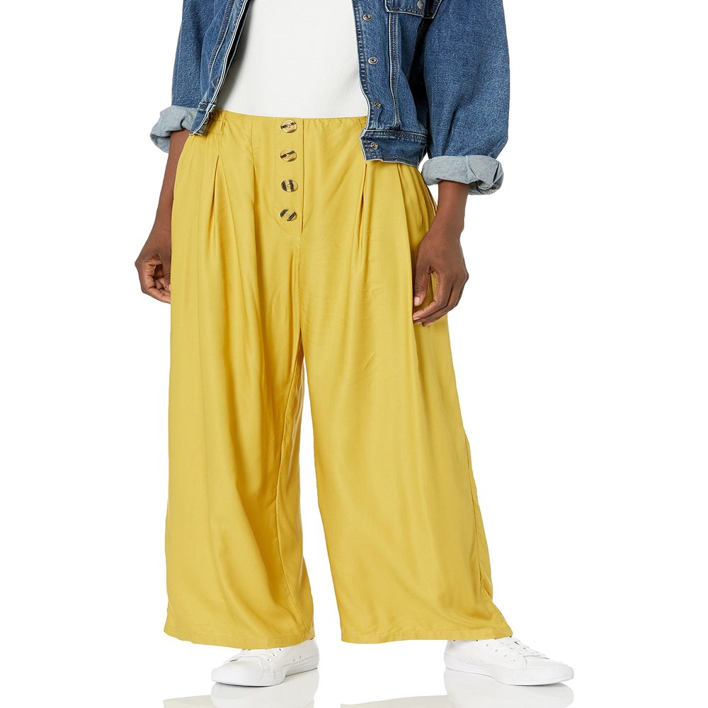 Angie Women's Twill Pants with Faux Button Front, golden palm, SMALL