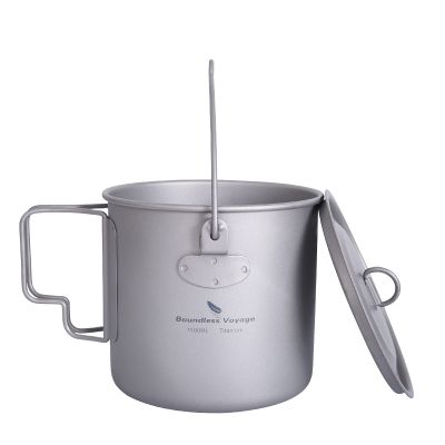 iBasingo 1100ml Titanium Mug Camping Cup Tea Coffee Water Pot with Lid Ultralight Outdoor Travel Tableware with Foldable Handle Picnic Backpacking Trekking Portable Drinkware Survival Gear Ti3041D