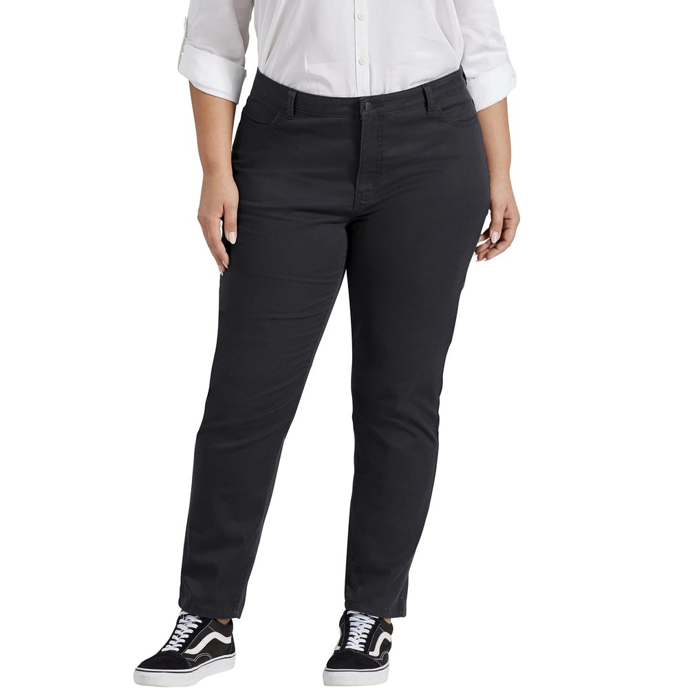 Dickies Women's Perfect Shape Skinny Twill 4 Pocket Pant Pants, Rinsed Black, 8