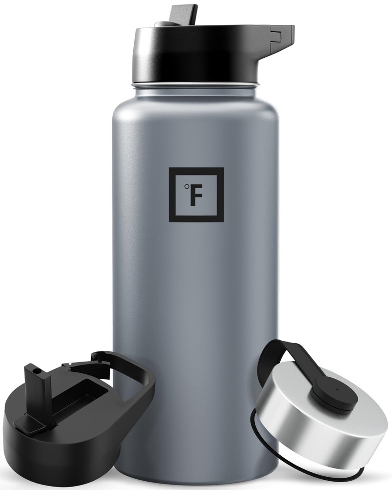 IRON FLASK Camping & Hiking Hydration Flask with Straw, Wide Mouth Insulated Stainless Steel Sports Water Bottle - 32 oz Graphite