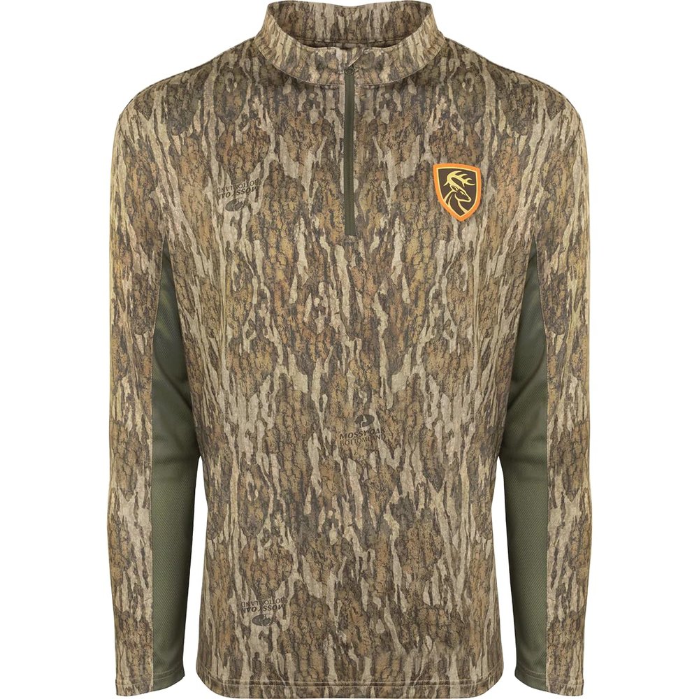 Drake Waterfowl Men's Performance 1/4 Zip with Agion Active XL Long Sleeve Hunting Pullover, Mossy Oak Bottomland, Small