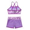 Moily Kids Girls Mermaid 2 Pcs Tankini Metallic Criss Cross Back Crop Top with Booty Shorts Dance/Party Set Lavender 12 view 4