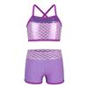 Moily Kids Girls Mermaid 2 Pcs Tankini Metallic Criss Cross Back Crop Top with Booty Shorts Dance/Party Set Lavender 10 view 1