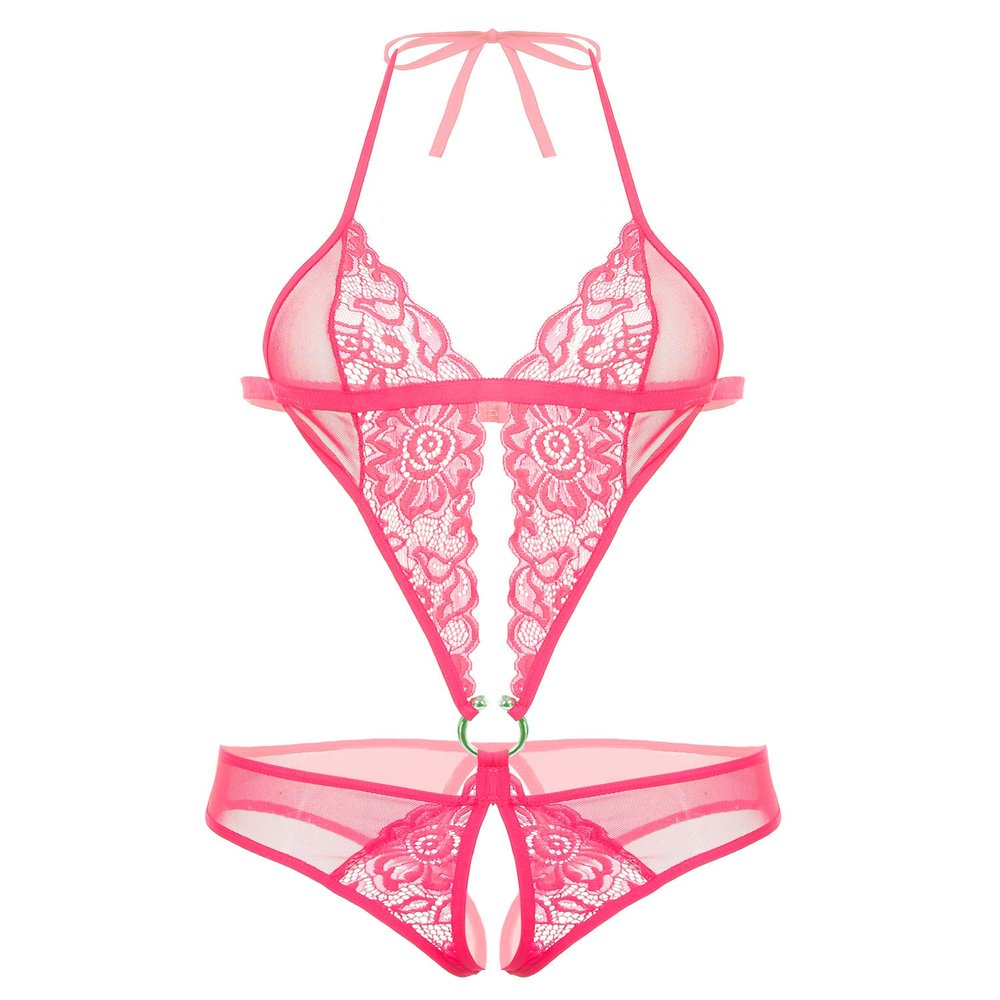 Avidlove Women Deep V Lingerie Lace Teddy One Piece Babydoll Mini Bodysuit Rose Red
