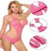 Avidlove Women Deep V Lingerie Lace Teddy One Piece Babydoll Mini Bodysuit Rose Red view 3