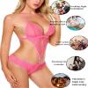 Avidlove Women Deep V Lingerie Lace Teddy One Piece Babydoll Mini Bodysuit Rose Red view 4