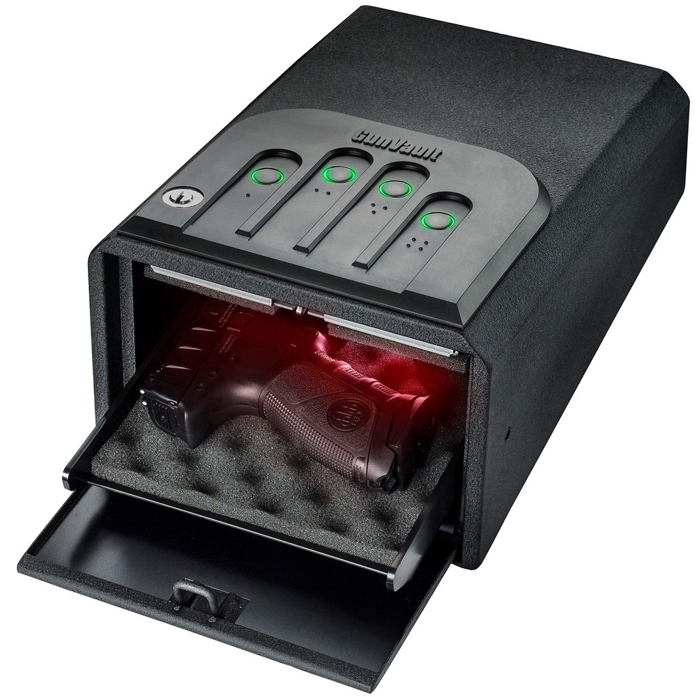 GunVault MiniVault - Quick Access Automatic Slide-Out Handgun Safe with Patented No-Eyes Keypad (1 Pistol Capacity)