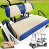 10L0L Golf Cart Seat Covers Kit - Universal Fit for EZGO TXT/RXV Front Seats | Breathable Mesh Fabric | Easy Installation | Beige & Blue (No Staples Required) view 1