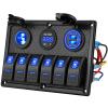 Kohree 6 Gang Marine Boat Rocker Switch Panel Waterproof + USB Switch, 12 Volt RV Led Switch Panel for Marine Boat Car Truck, Digital Voltmeter Display QC3.0 Dual USB Charger Port DC 12V Socket 12/24V view 1