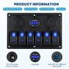 Kohree 6 Gang Marine Boat Rocker Switch Panel Waterproof + USB Switch, 12 Volt RV Led Switch Panel for Marine Boat Car Truck, Digital Voltmeter Display QC3.0 Dual USB Charger Port DC 12V Socket 12/24V view 3
