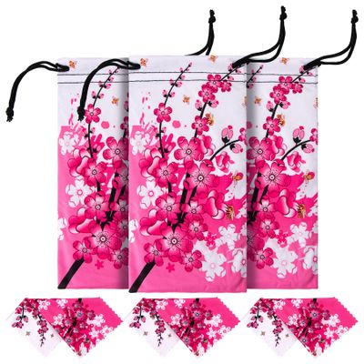3 Pcs Microfiber Case Pouch Bag Glasses Sunglasses Case with 3 Pcs Matching Cleaning Cloth