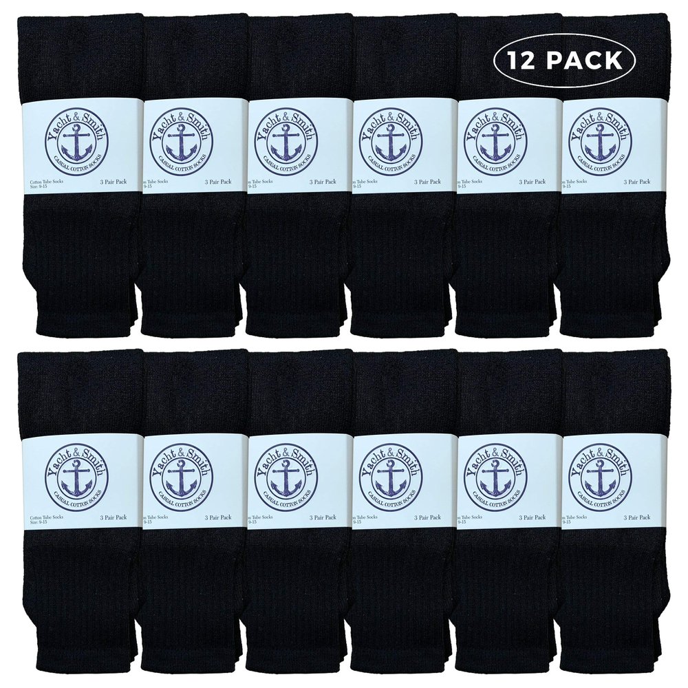 12 Pack of Yacht & Smith Wholesale Women's Tube Socks, Women's Cotton Referee Sport Socks Size 9-11 (Black, 12)