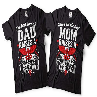 Nursing Assistant Dad Mom T-Shirt Nurse Mom Dad Couple Matching Tees Men Large - Women Small Black