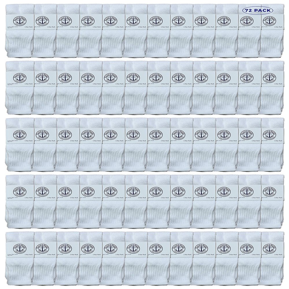 Yacht & Smith 72 Pairs of Wholesale Bulk Kids Tube Socks, Cotton Sport Athletic Tube Socks - 6-8 - White