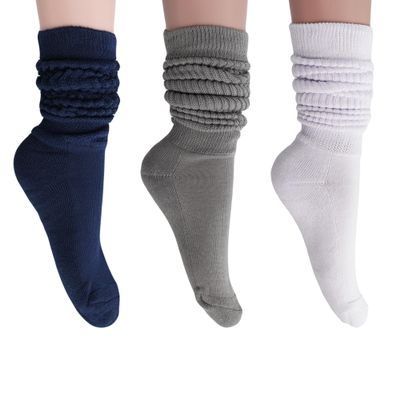 AWS/American Made Slouchy Scrunch Cotton Slouch Socks for Women Shoe Size 5 to 10 (Navy-Gray-White)