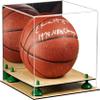 Better Display Cases Basketball Holder Clear Full Size Acrylic Display Case with Green Risers ,Wood Two Tiered Base ,Mirror back11 L x 11" W x 11" H (A001-GRR) view 1