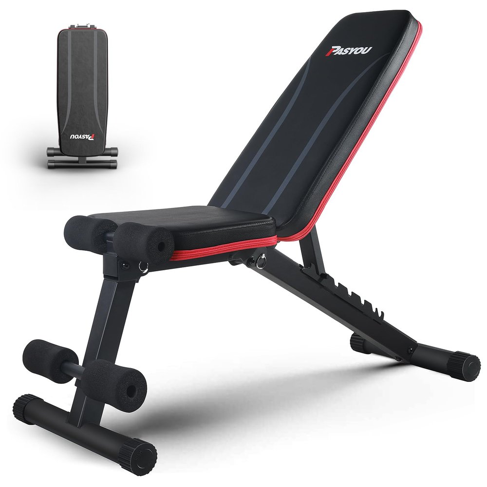PASYOU Adjustable Weight Bench for Home Gym, Foldable Workout Bench with Incline & Decline Positions, Compact Full Body Strength Training Bench for Small Spaces