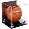 Better Display Cases Basketball Holder Clear Full Size Acrylic Display Case with Pink Risers ,Black Two Tiered Base ,Mirror Back 11" L x 11" W x 11" H (A001-PNR) view 1