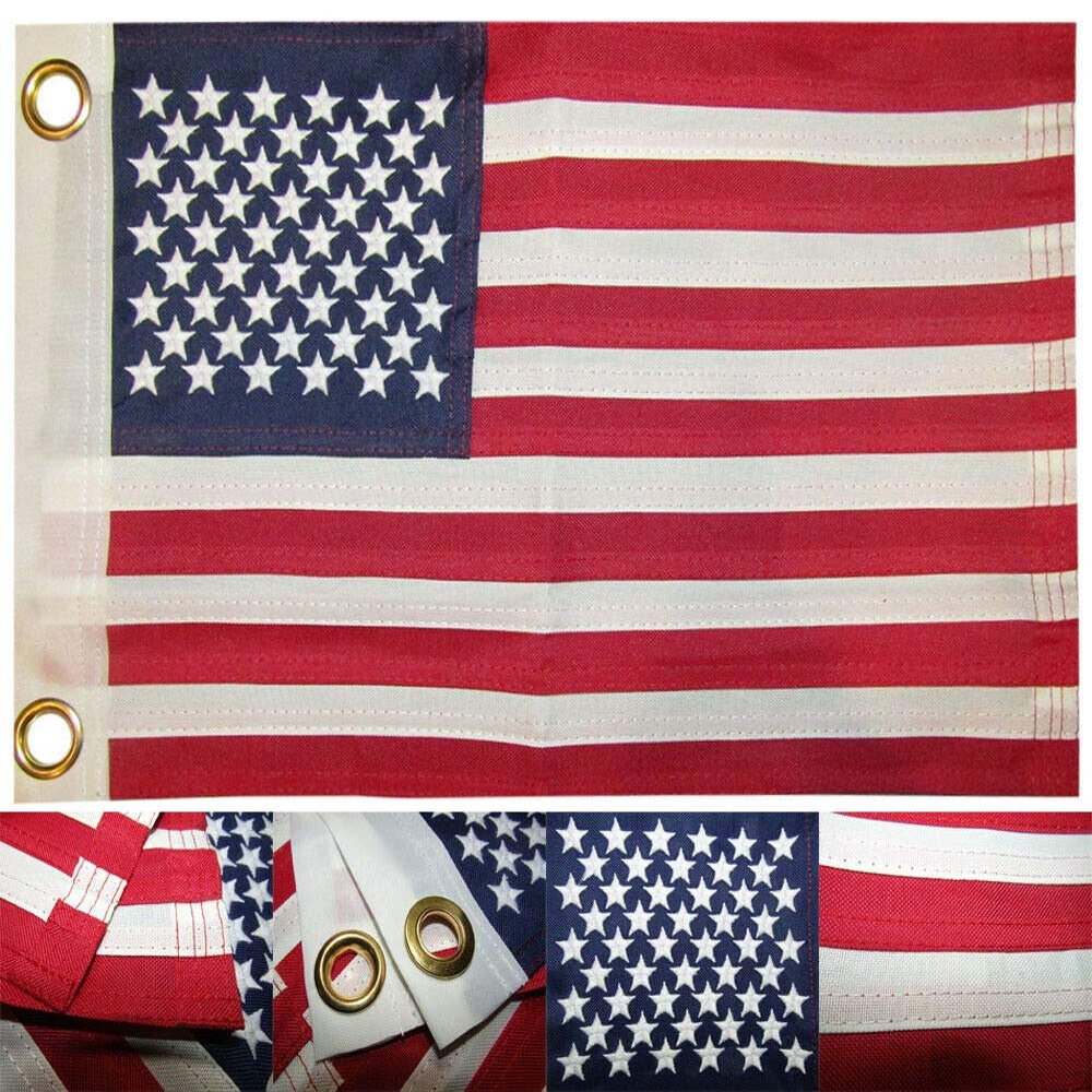 MWS 12x18 USA America 50 Star 12"x18" 600D Nylon Embroidered Flag 2 Clips