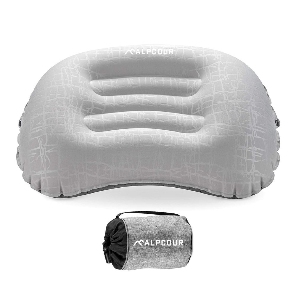 Alpcour Camping Pillow Large, Inflatable, Ultralight Sleeping Pillow with Easy Blow Up Design, Soft Waterproof Exterior Cover and Compact Carry Case for Hiking, Backpacking, Airplane Travel & More