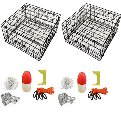 2-Pack of KUFA Vinyl Coated Crab Traps & Accessory Kits (100' Non-Lead Sinking line,Caliper,Harness,Bait Bag & 11" Float) (S60+CES1) x2