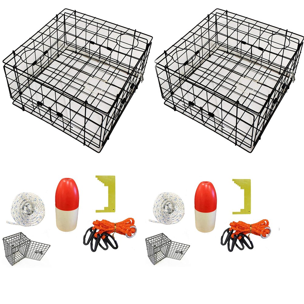 2-Pack of KUFA Vinyl Coated Crab Traps & Accessory Kits (100' Non-Lead Sinking line,Caliper,Harness,Bait Bag & 11" Float) (S60+CES1) x2