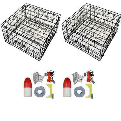 2-Pack of KUFA Vinyl Coated Crab Traps & Accessory Kits (100' Lead Core Sinking line,Caliper,Harness,Bait Bag & 14" Float) (S60+CEC3) x2